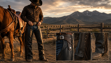 How should leather chaps fit for horseback riding, ranch work, and motorcycle riding