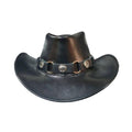Mens Leather Cowboy Hat Rustic Western Front View with Decorative Concho Hatband