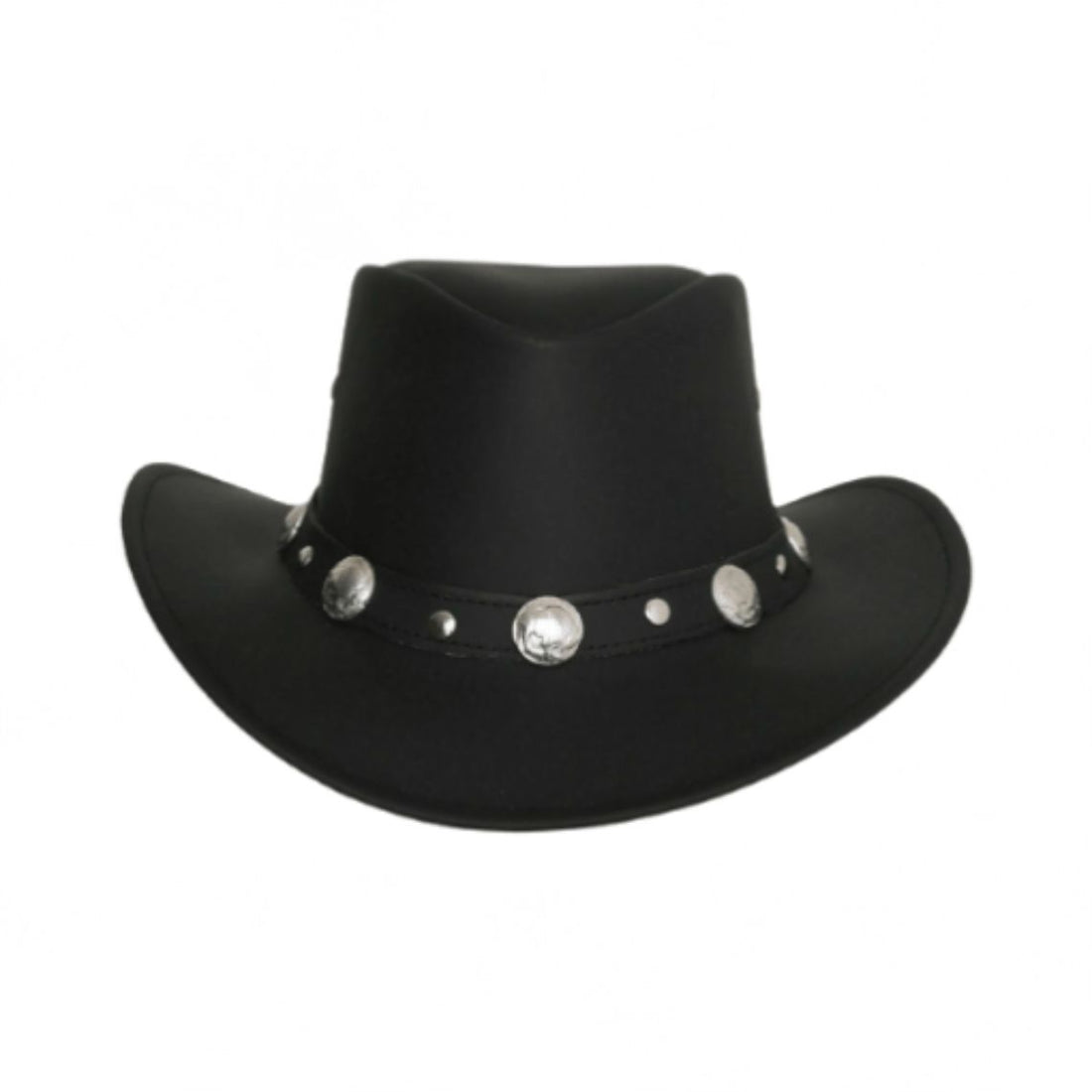 Mens Leather Cowboy Hat Western Rider Black Leather Hat Front View
