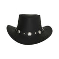Mens Leather Cowboy Hat Western Rider Black Leather Hat Front View
