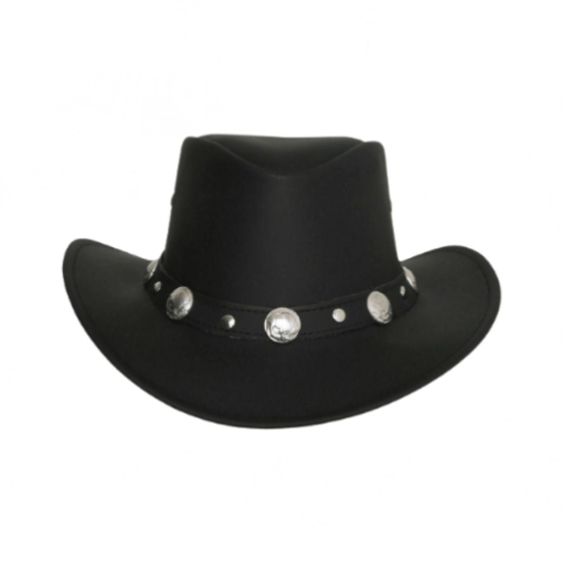 Mens Leather Cowboy Hat Western Rider Black Leather Hat Front View