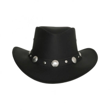 Mens Leather Cowboy Hat Western Rider Black Leather Hat Front View