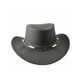 Mens Leather Cowboy Hat Vintage Western Style Front View Black Leather Hat