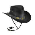 Mens Leather Cowboy Hat Heritage Ranch Front Angled View with Decorative Western Concho Hatband