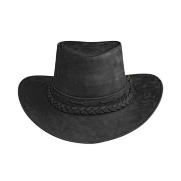 Premium Mens Leather Cowboy Hat with Braided Leather Hatband Front View