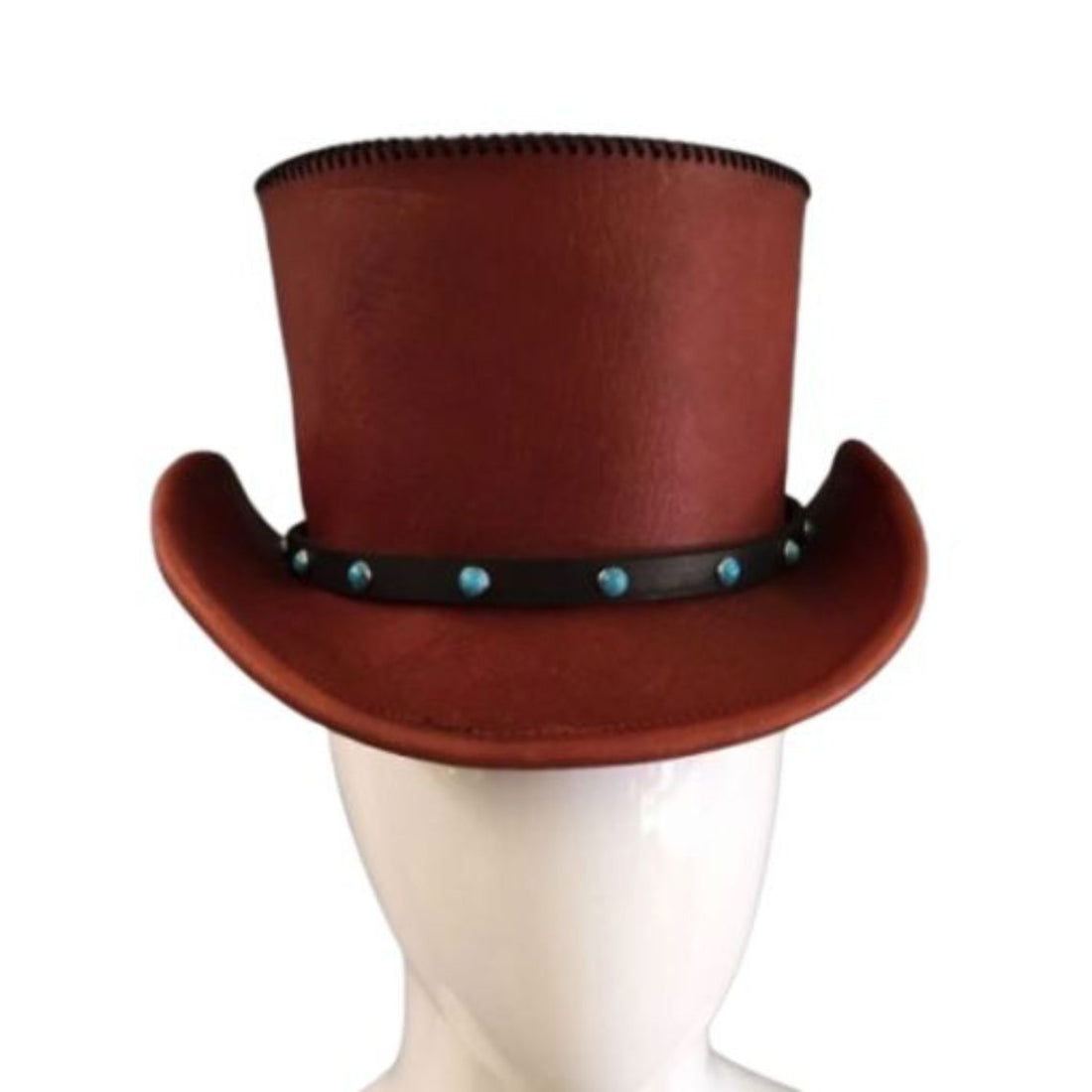 Mens Leather Top Hat Western Vintage Front View in Cognac Brown Leather