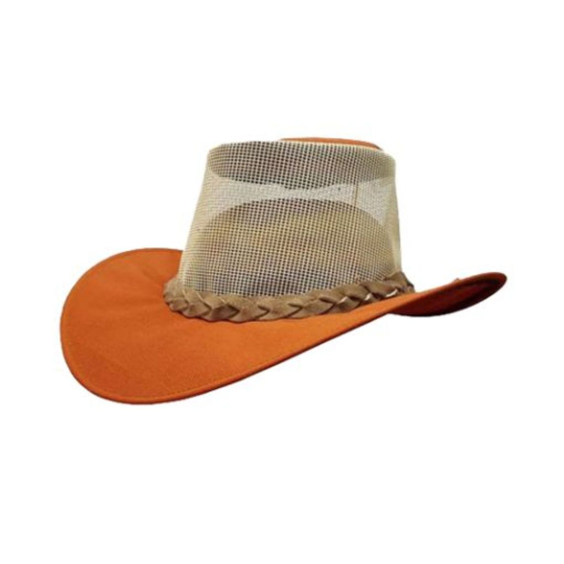 Mens Leather Cowboy Hat Summer Breeze Outback with Breathable Mesh Crown and Leather Brim