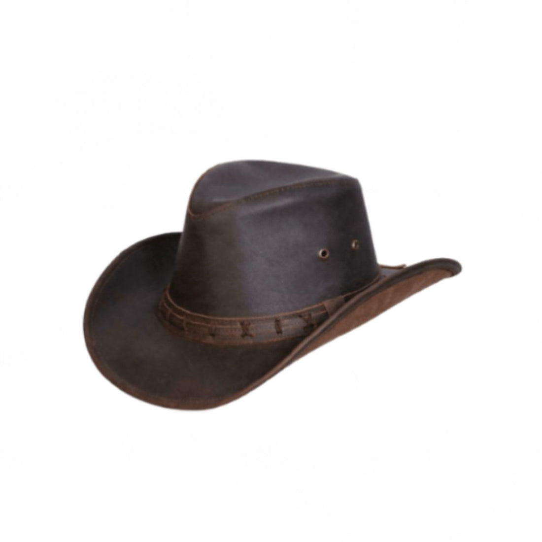 Mens genuine leather cowboy hat in distressed brown