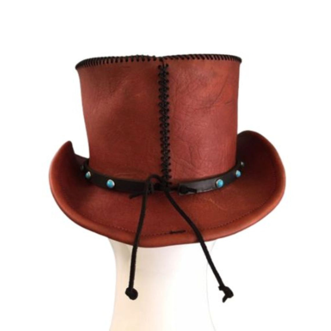 Mens Leather Top Hat Western Vintage Front View in Cognac Brown Leather