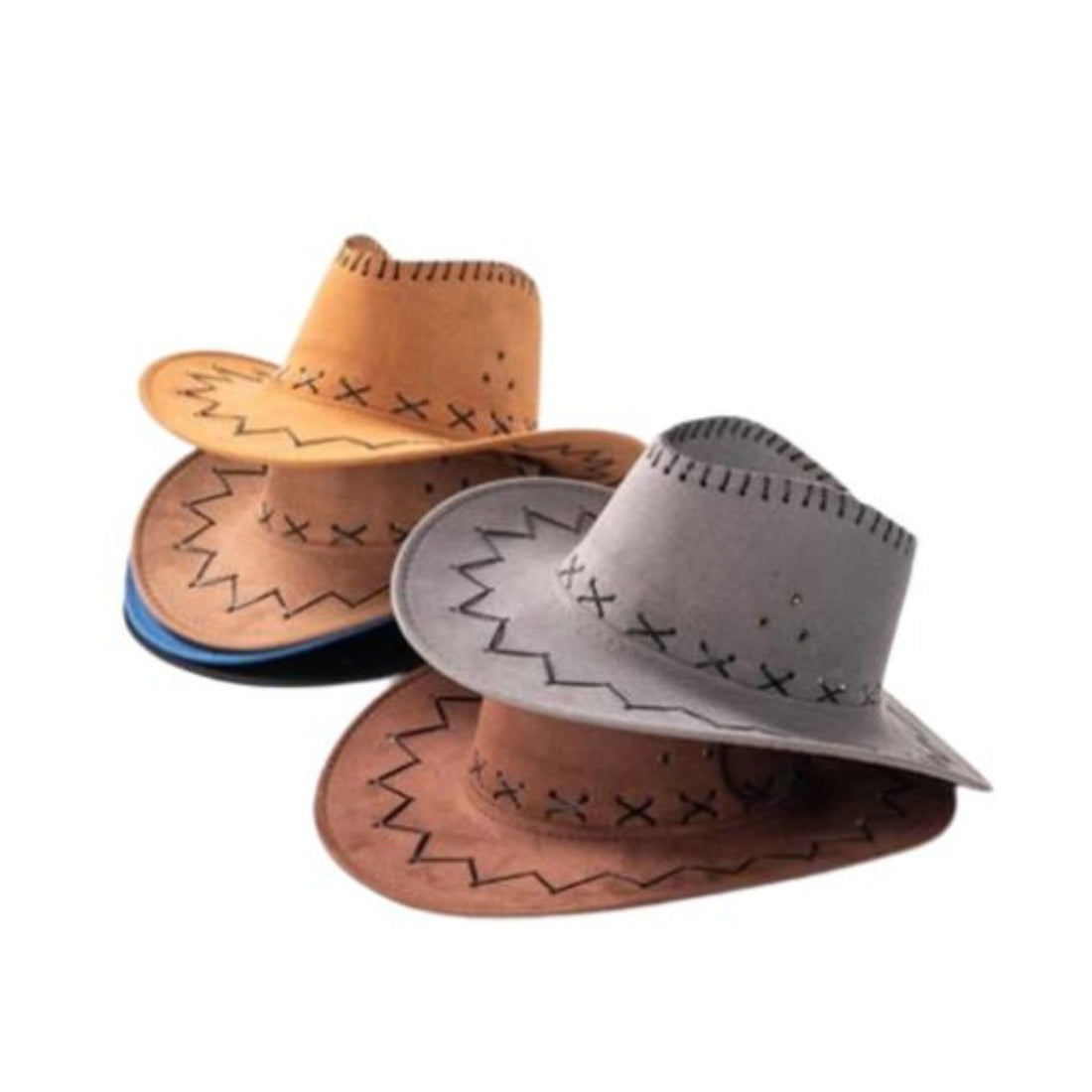 Mens Distressed Leather Cowboy Hat Classic Frontier Edition with Cross Stitch Detailing Front View