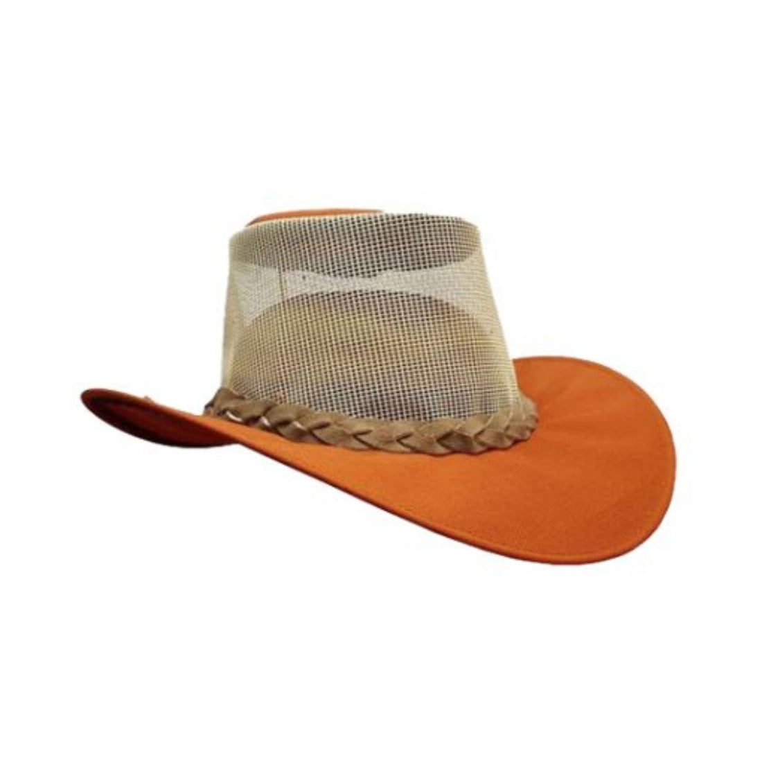 Mens Leather Cowboy Hat Summer Breeze Outback with Breathable Mesh Crown and Leather Brim