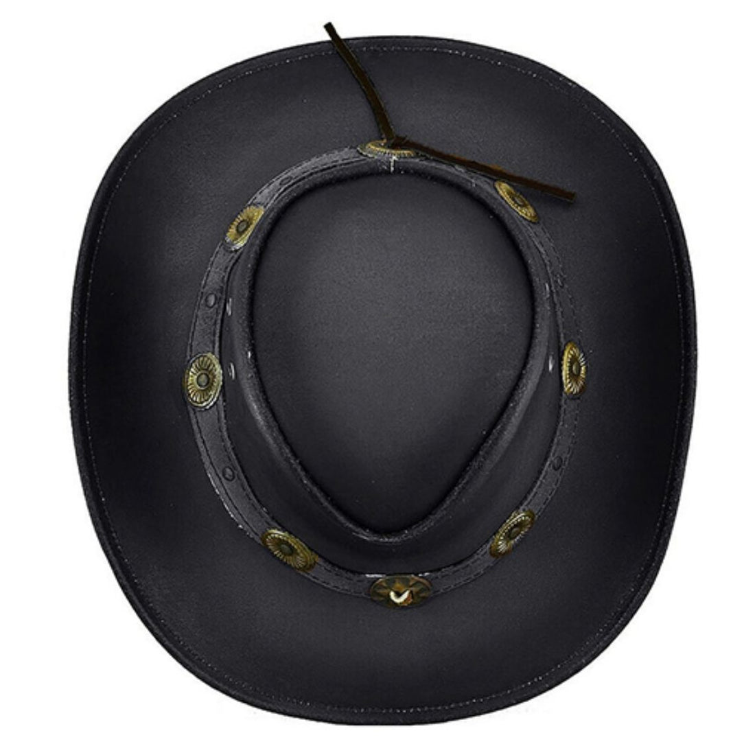 Mens Leather Cowboy Hat Heritage Ranch Front Angled View with Decorative Western Concho Hatband