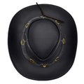 Premium Black Leather Cowboy Hat Top View Featuring Heritage Ranch Concho Accents and Wide Brim