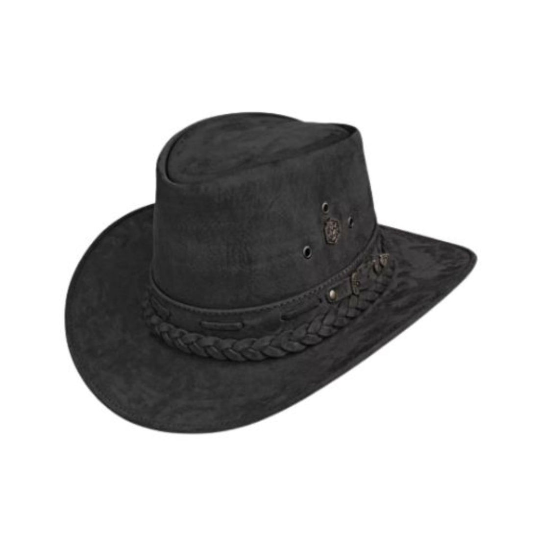Premium Mens Leather Cowboy Hat with Braided Leather Hatband Front View