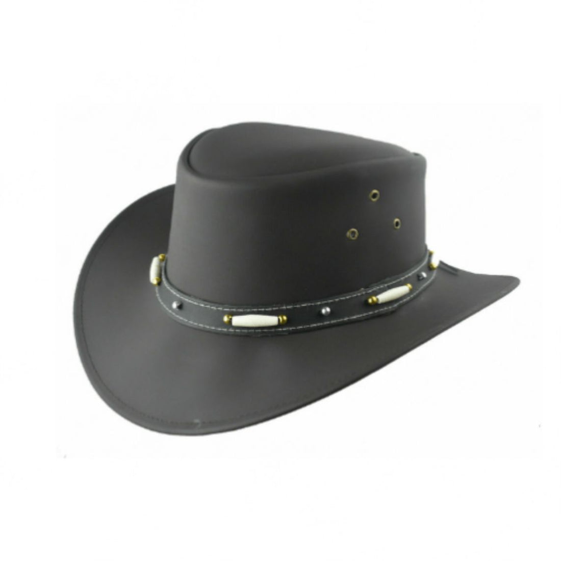 Mens Leather Cowboy Hat Vintage Western Style Front View Black Leather Hat