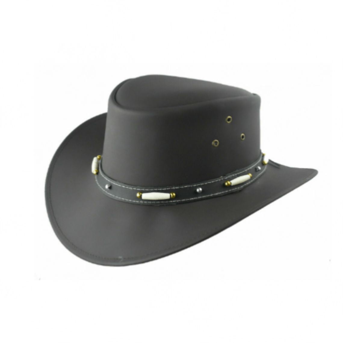 Premium Black Leather Cowboy Hat for Men Vintage Western Side Angle View