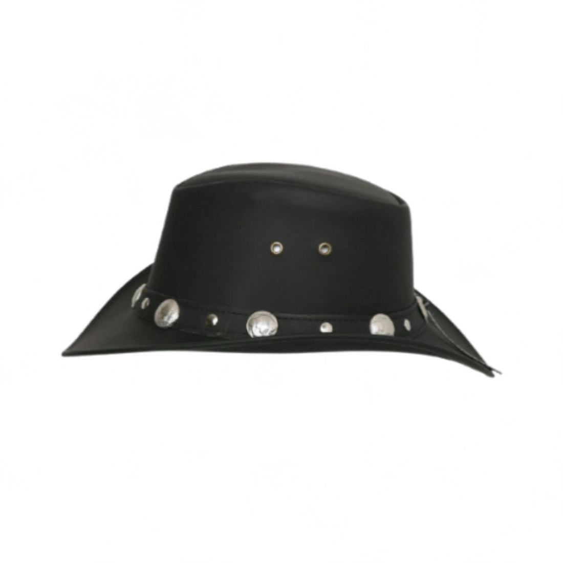 Mens Leather Cowboy Hat Western Rider Black Leather Hat Front View