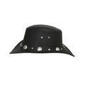 Premium Black Leather Cowboy Hat for Men Western Rider Side Profile View