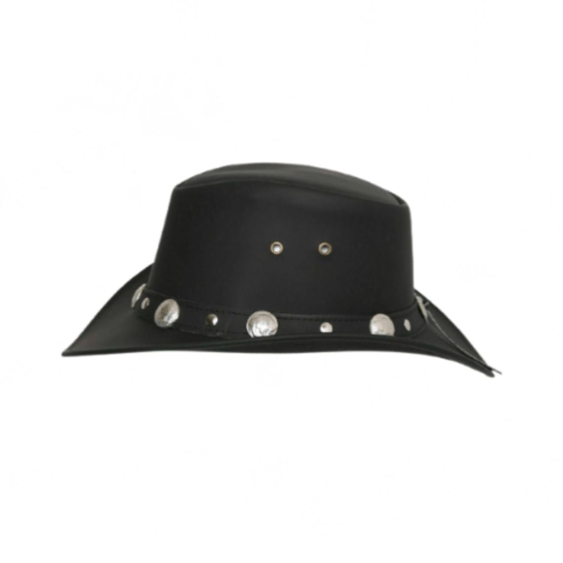 Premium Black Leather Cowboy Hat for Men Western Rider Side Profile View