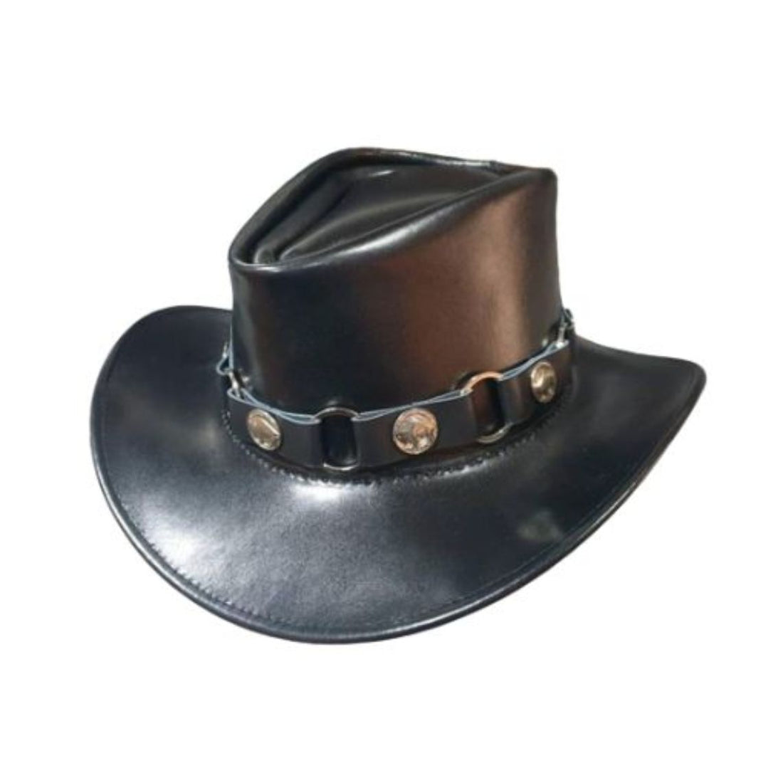 Mens Leather Cowboy Hat Rustic Western Front View with Decorative Concho Hatband