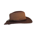 Brown Leather Cowboy Hat Side View Featuring Ventilated Mesh Crown and Wide Brim