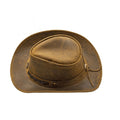 Genuine Leather Vintage Outback Cowboy Hat Top View Featuring Braided Leather Hatband and Rustic Finish