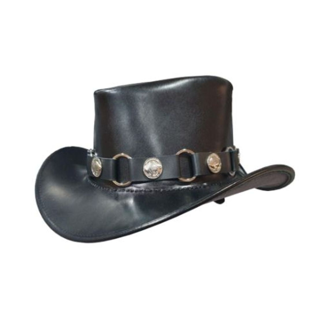 Premium Mens Western Leather Cowboy Hat Side Perspective with Curved Brim Design