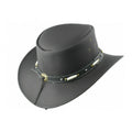 Mens Vintage Western Leather Cowboy Hat Rear Side View with Decorative Hatband