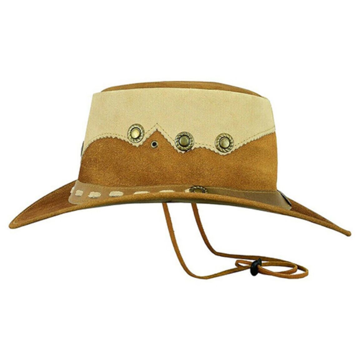 Premium Western Outback Leather Hat Profile View Showing Two-Tone Crown and Wide Brim Design