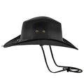 Mens Heritage Ranch Leather Cowboy Hat Rear View with Adjustable Chin Strap and Ventilation Eyelets