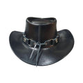 Mens Rustic Leather Cowboy Hat Rear View Featuring Adjustable Lace and Concho Band