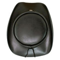 Top view of black leather western top hat displaying structured crown and adjustable lace closure.