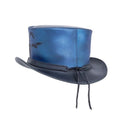 Rear side view of moonlit wolf leather top hat featuring premium leather construction and adjustable band detailing.