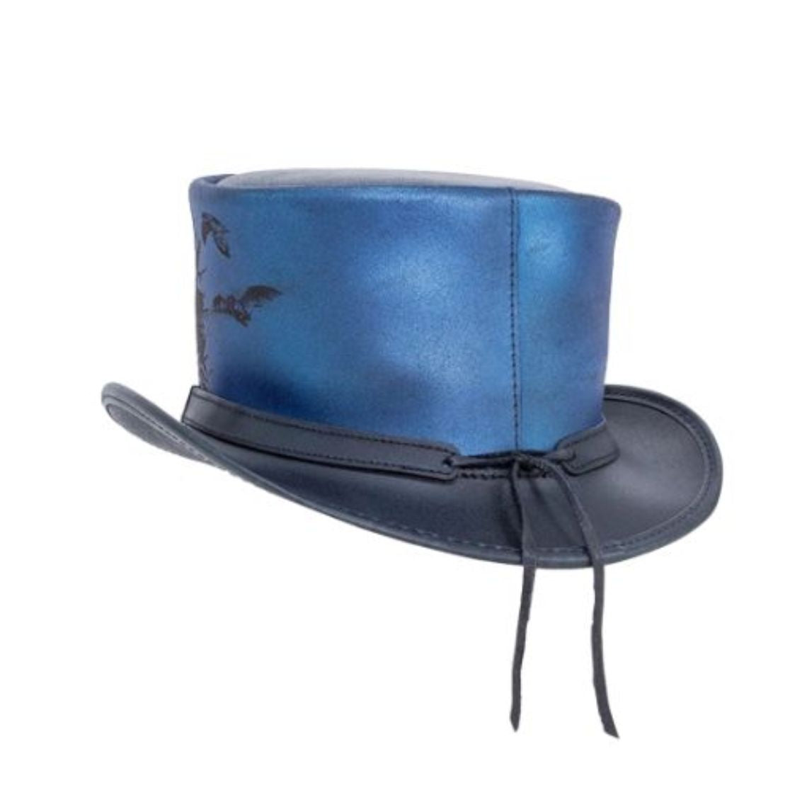 Rear side view of moonlit wolf leather top hat featuring premium leather construction and adjustable band detailing.