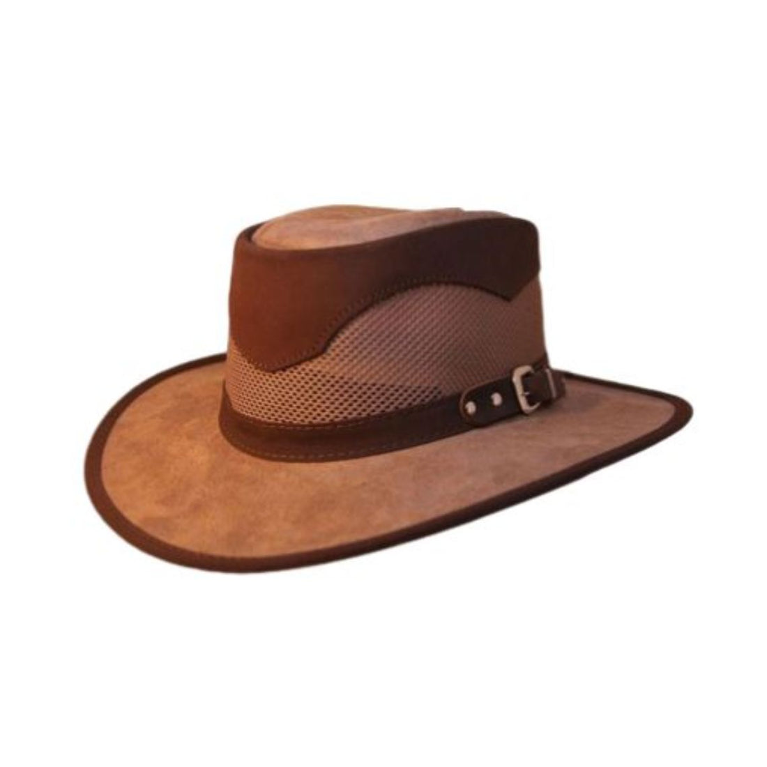 Mens Leather Gambler Cowboy Hat Desert Trail Edition with Breathable Mesh Crown and Adjustable Buckle Hatband