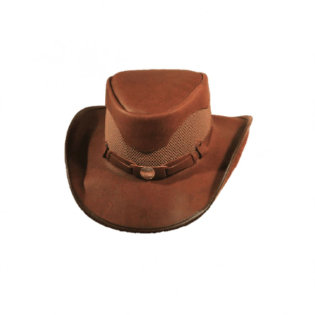 Mens Leather Mesh Cowboy Hat Trailblazer Western with Brown Leather Brim and Ventilated Crown