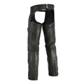 Back view of women’s leather riding chaps with lace-up adjustable waist