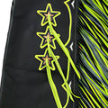 Premium leather rodeo chaps neon green fringe close up