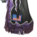 bottom detail rodeo chaps purple fringe black leather western design