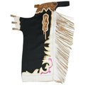 full view rodeo chaps black gold white fringe western design