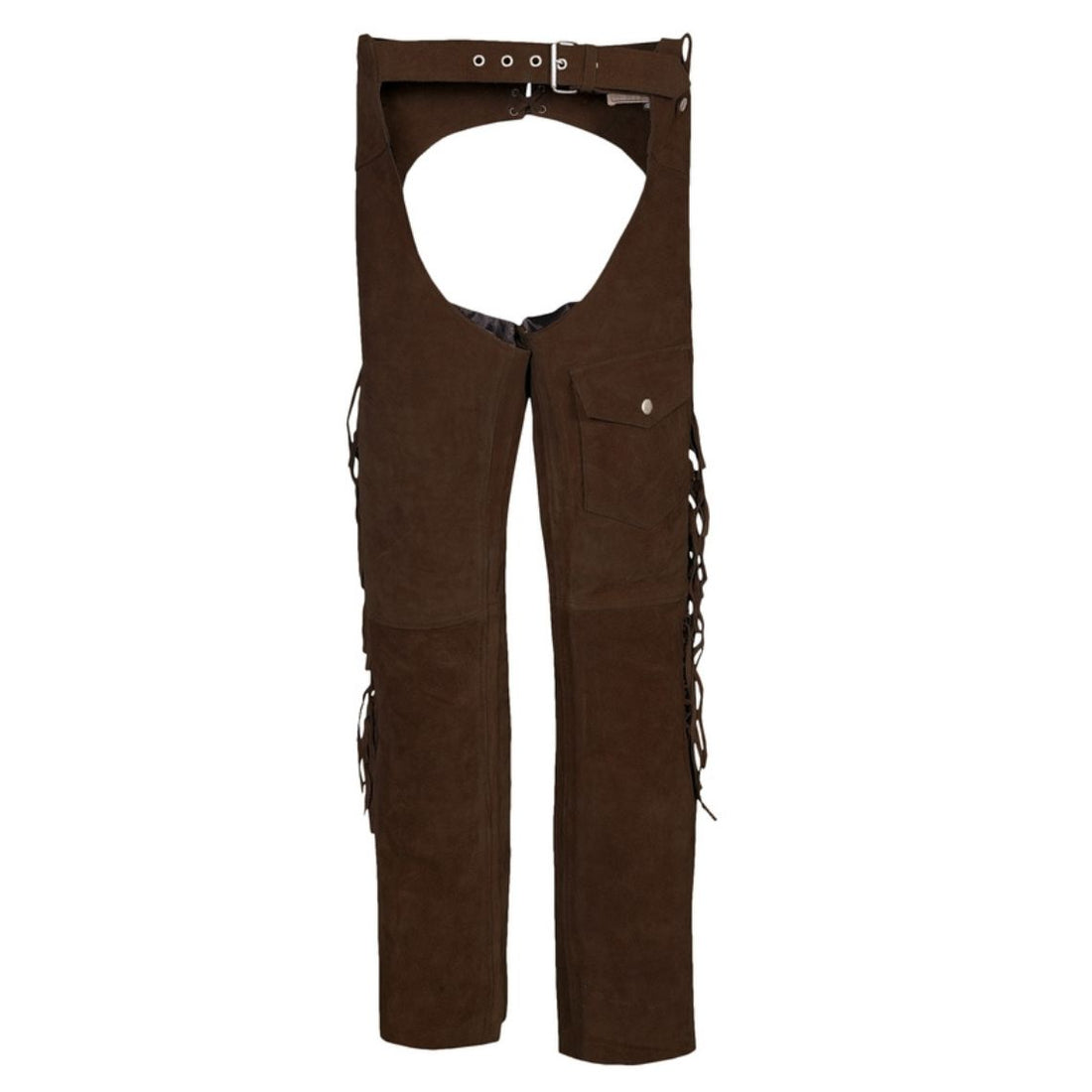 Chocolate brown suede western chaps front view