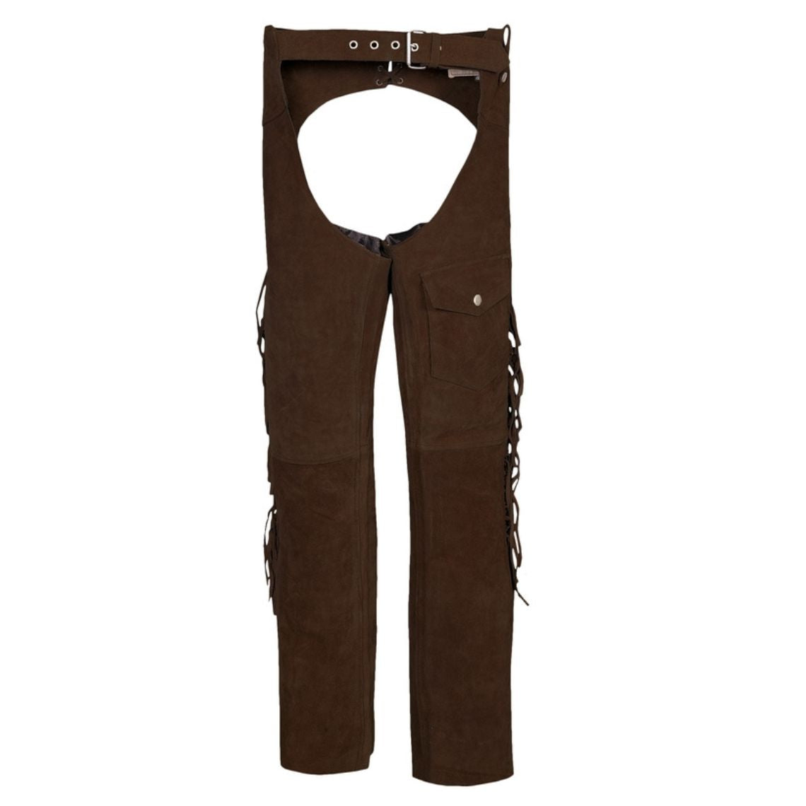 Chocolate brown suede western chaps front view