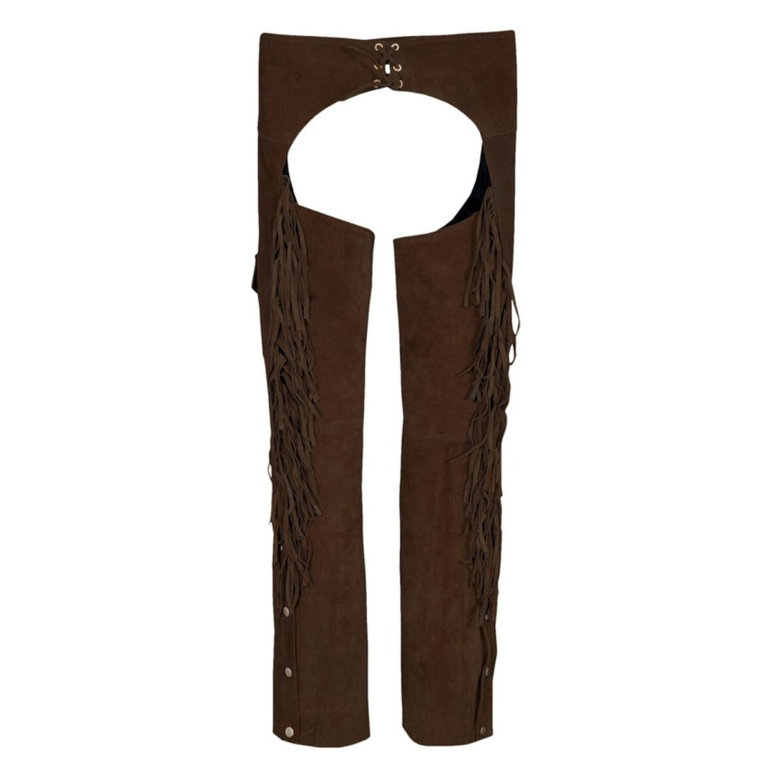 Chocolate brown suede western chaps front view
