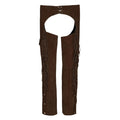 Brown leather fringe chaps back view