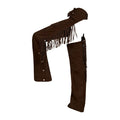 Side view of suede western chaps with fringe