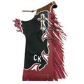 Black red rodeo chaps leather western fringe bull riding gear full view