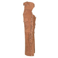 Side view of suede cowboy chaps with long fringe