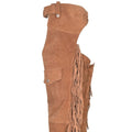 Detailed side angle of western chaps with utility pocket


