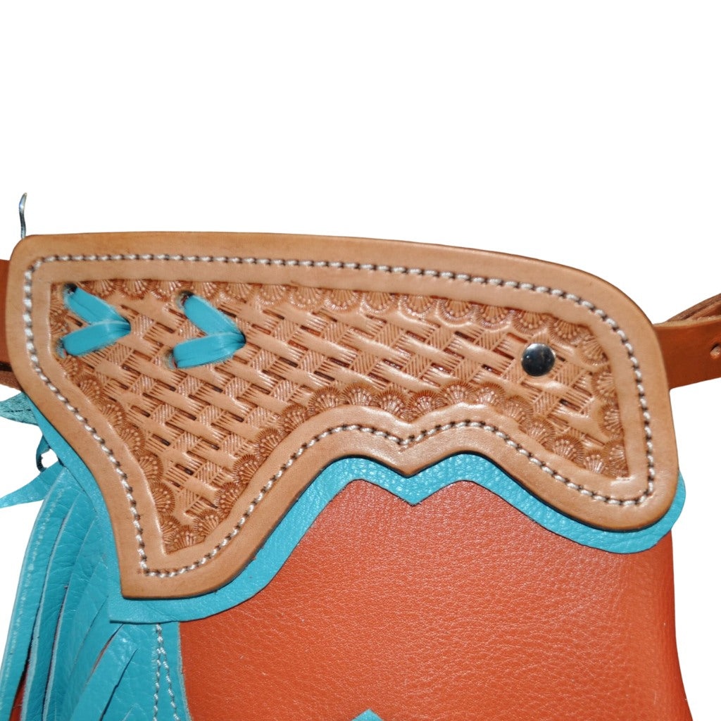Orange turquoise bull riding chaps western leather design
