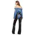 Back view of women’s black studded leather assless motorcycle chaps

